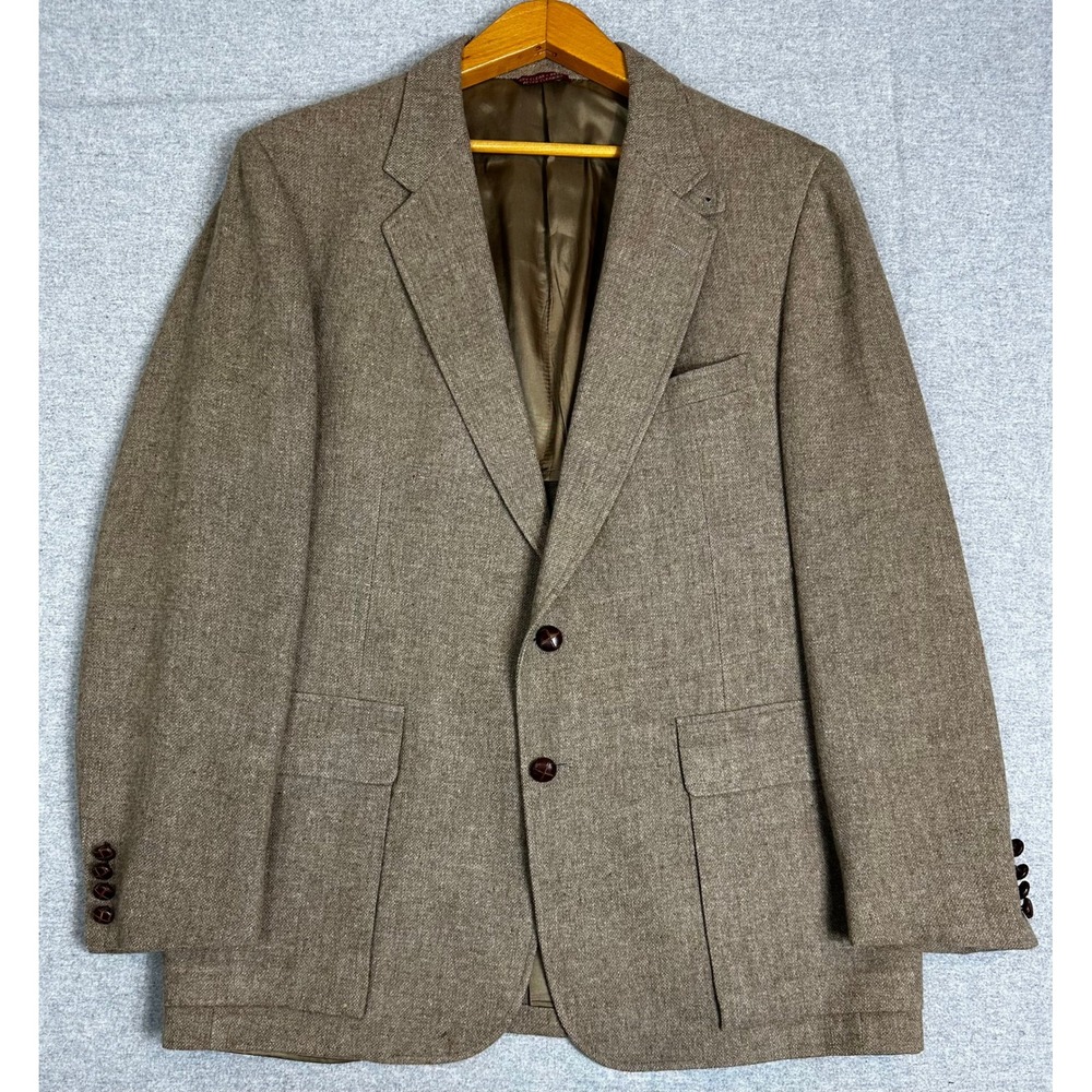 VTG Cricketeer Sport Coat Mens 42 Brown Donegal Wool Leather Button Tweed Blazer